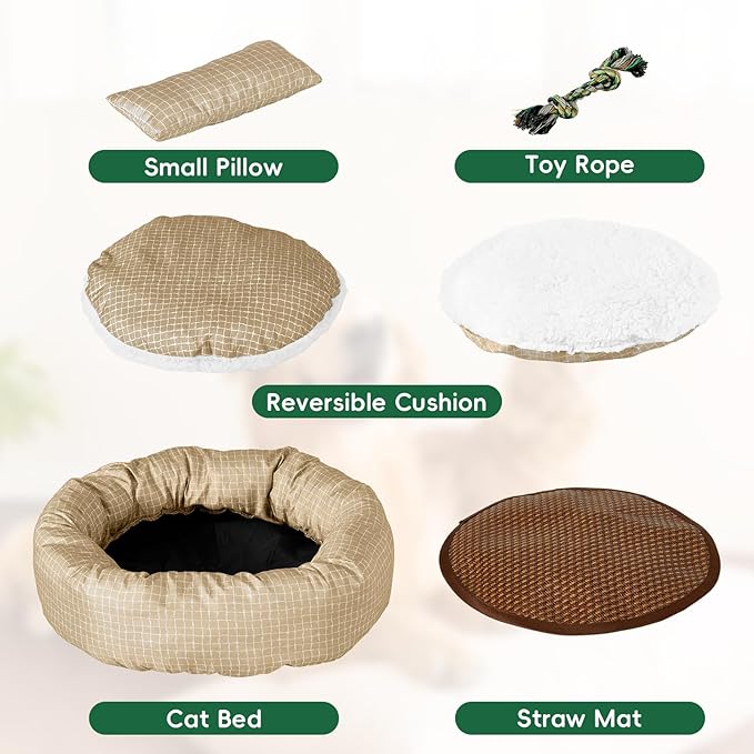 Colewin Small Cat Bed for Indoor Cats Dogs, Washable Round Donut Pet Bed for Puppies Kittens, Cute Rabbit Bunny Beds with Reversible Winter & Summer Cushion for Pets Up to 8lbs (Yellow)