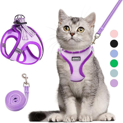 Betmaypet Cat Harness and Leash Set, Soft and Breathable Vest with Reflective Strip, Escape Proof Kitten Harness, Easy to Wear for Cats Walking and Traveling (Purple, M)