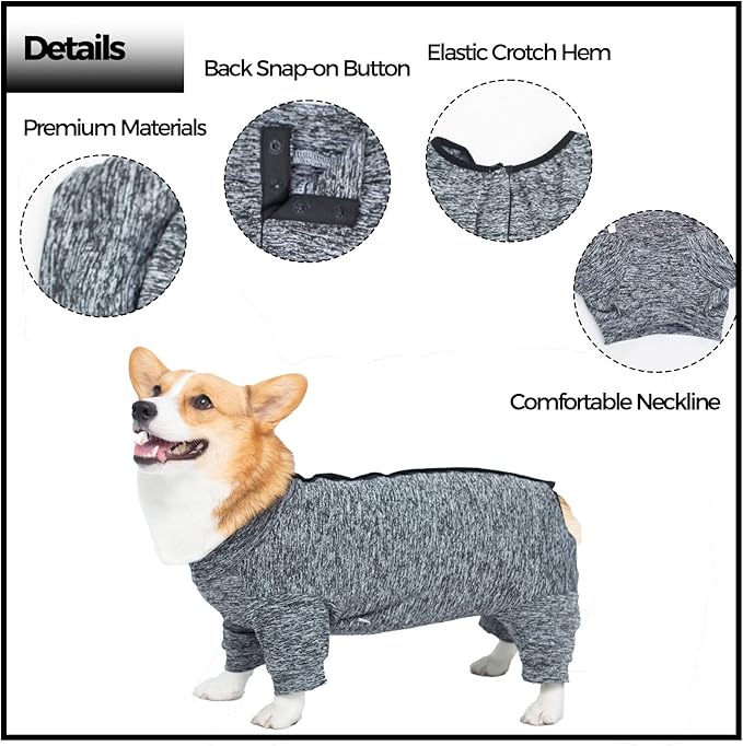 AOKAZI Dog Surgery Recovery Suit, Puppy Cat Onesie for Shedding Skin Disease Wound Protection, Medical Pet Surgical Suit w/Long Sleeve, Dog Pajamas (Black Grey, X-Small)