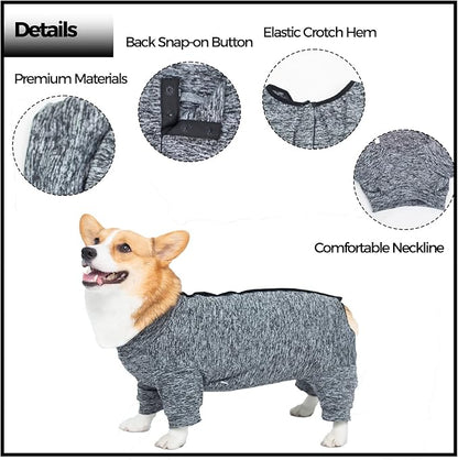 AOKAZI Dog Surgery Recovery Suit, Puppy Cat Onesie for Shedding Skin Disease Wound Protection, Medical Pet Surgical Suit w/Long Sleeve, Dog Pajamas (Black Grey, X-Small)