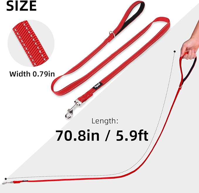 PUPTECK Reflective Dog Leash with Comfortable Padded Handle Durable Nylon Dog Lead for Small Medium and Large Dogs Cats Walking Running Training Outside, Red