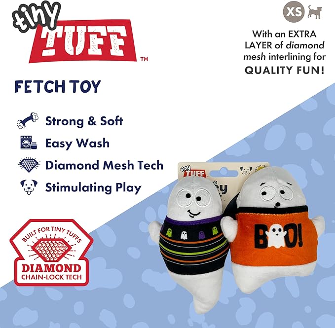 Huxley & Kent Halloween Funny Dog Toy w/Squeaker – Power Plush Squeaky Dog Toys for Small Dogs – Durable Small Stuffed Animal for Indoor Play & Fetch - Tiny Tuff Boo Buddies 2pk