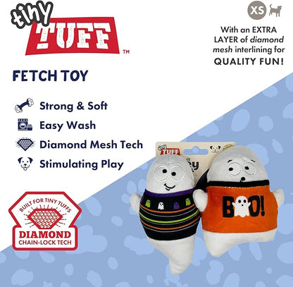 Huxley & Kent Halloween Funny Dog Toy w/Squeaker – Power Plush Squeaky Dog Toys for Small Dogs – Durable Small Stuffed Animal for Indoor Play & Fetch - Tiny Tuff Boo Buddies 2pk