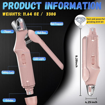 CATPICK 2-in-1 Cat Nail Clippers & Dog Nail Clippers Trimmers for Large Medium Small Dogs Cats Claw Trimmer Quick Sensor and Safety Guard USB Rechargeable with 2 LED Lights Dogs Nail Trimmer