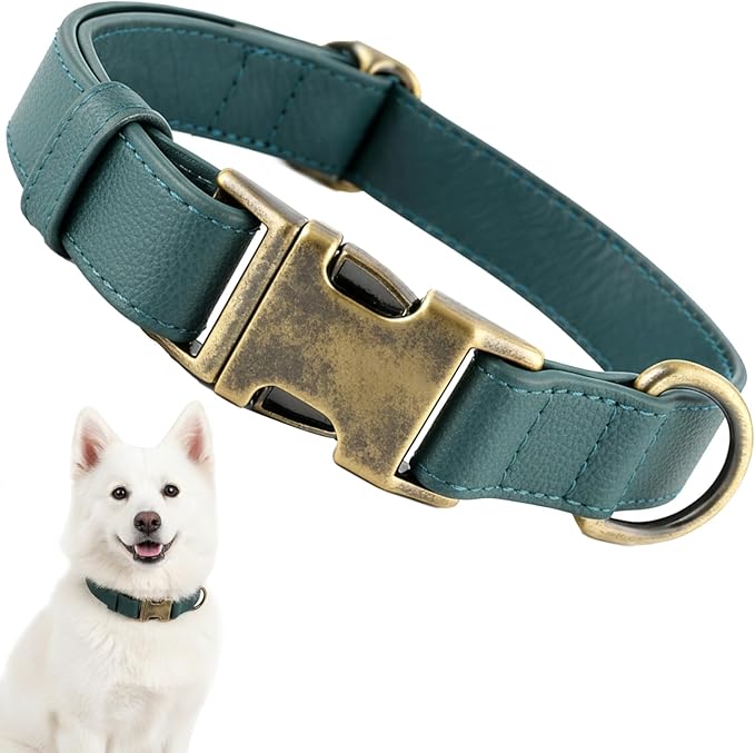 Dog Collars for Medium Dogs Silicone Leather Dog Collars Soft Flexible Waterproof Odor-Proof Durable Thick Classic Adjustable Pet Puppy Collar (Green, Medium (11.5-18.5" Neck))