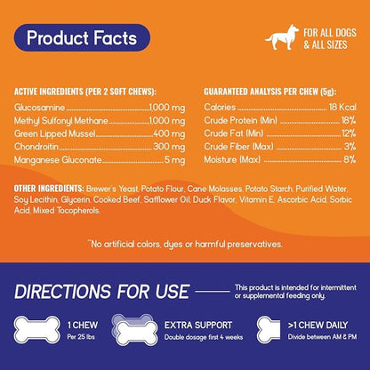 PupGrade Joint Support Supplement for Dogs - Natural Glucosamine Chondroitin with MSM - Hip & Joint Pain Relief - Recommended for Hip Dysplasia, Arthritis & Joint Disease - USA Tested - 360 Chews