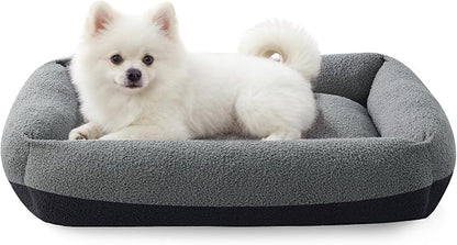 FURTIME Washable Small Dog Bed, Rectangle Comfy Fluffy Kitten Puppy Bed, Removable Zipper Cover Machine Wash, Breathable Orthopedic Bed Durable Pet Cuddler with Anti-Slip Bottom, 20x19x6 in, Dark Grey
