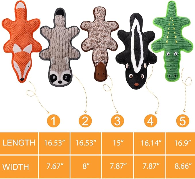 Eneston 5 Pack No Stuffing Squeaky Dog Toys for Large Dogs - Interactive Durable Plush Chew Toy with Crinkle Paper, Safe Pet Toy for Small to Large Breed, Ideal for Puppy Gifts & Tug of War Toys