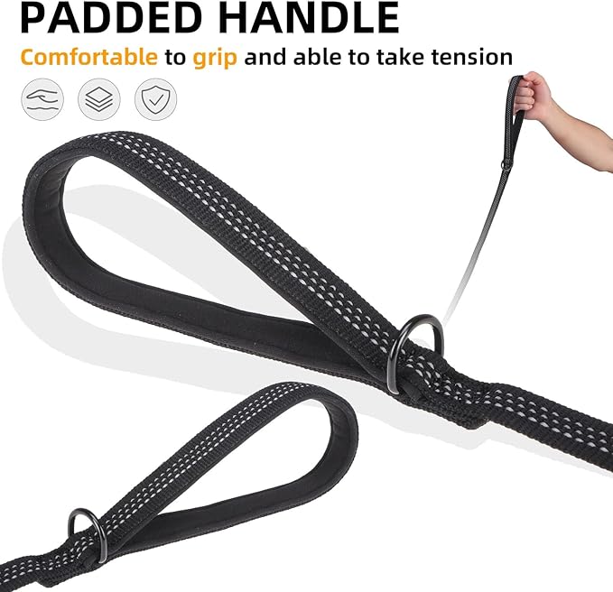 PUPTECK Reflective Dog Leash with Comfortable Padded Handle Durable Nylon Dog Lead for Small Medium and Large Dogs Cats Walking Running Training Outside, Black, M