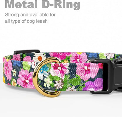 Rnivvi Dog Collar for Small Dogs, Cute Floral Heavy Duty Adjustable Puppy Collar with Quick Release Buckle for Boy Girl & Female, Pet Accessories for Walking Running, XS Length 5/8" Width, Elegant