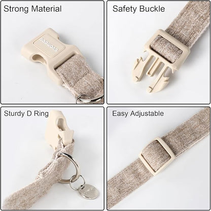DOGWONG Cotton Hemp Dog Collar, Heavy-Duty Khaki Dog Collar Adjustable Soft Natural Fabric Pet Cute Wedding Puppy Necklace for Small Dogs"