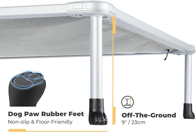 Veehoo Chewproof Elevated Dog Bed - Cooling Raised Pet Cot, Breathable Mesh, Washable & Non-Slip for Large Dogs, Indoor/Outdoor, Grey Mat and Silver Metal Frame, 59x37inches (Model CWC2203B03)