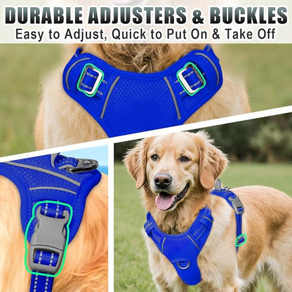 BARKBAY No Pull Dog Harness Large Reflective Dog Harness with Front Clip and Easy Control Handle for Walking Training Running with ID tag Pocket(Sapphire Blue,XL)