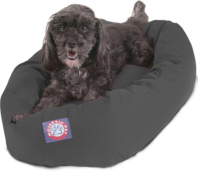 Majestic Pet 24 Inch Bagel Calming Dog Bed Washable – Cozy Soft Round Dog Bed with Spine Support for Dogs to Rest Their Head - Fluffy Donut Puppy Mat 24x19x7 (Inch) Small - Gray