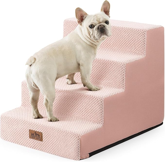 COZY KISS Dog Stairs for Small Dogs, 17.7" Extra Wide Right-Angle Pet Stairs for Couch and Beds, Anti-Slip Dog Steps for Old Cats and Lowrider, 17.7x23.6x17.7 inch, Pink