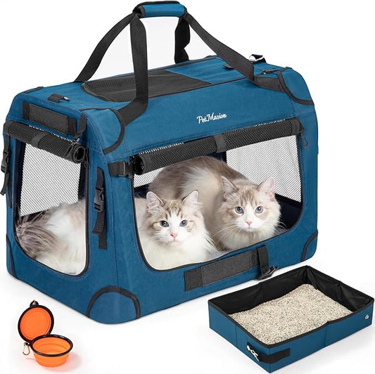 PetMasion Extra Large Cat Carrier for 2 Cats, Soft Pet Car Travel XL Bag for Large Big Cat 20lbs+, for Two Cats Long Trips Ride 24"x16.5"x16.5" with Litter Box