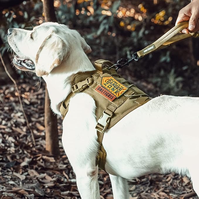 OneTigris Tactical Dog Harness Vest,No-Pull Service Dog Vest with Hook & Loop Panels,Adjustable Dog Vest Harness for Walking Hiking Training(Brown,XXS)
