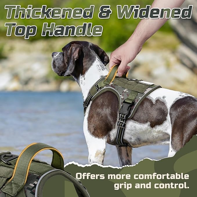 rabbitgoo Tactical Dog Harness for Small Dogs, No Pull Military Service Vest with Handle & Molle, Easy Control for Training Walking, Adjustable Reflective Straps, Green camo, S