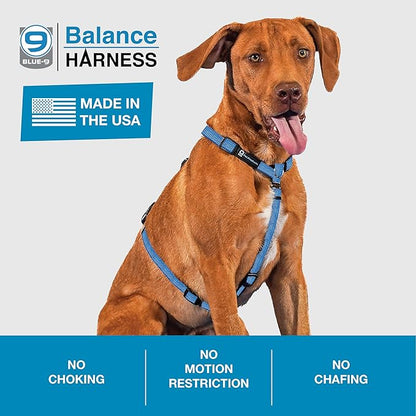 Blue-9 Reflective Buckle-Neck Balance Harness, Fully Customizable Fit No-Pull Harness with 3M Reflective Stitching, Ideal for Dog Training and Obedience, Made in The USA, Blue, Medium/Large