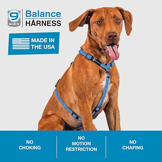 Blue-9 Reflective Buckle-Neck Balance Harness, Fully Customizable Fit No-Pull Harness with 3M Reflective Stitching, Ideal for Dog Training and Obedience, Made in The USA, Blue, Large