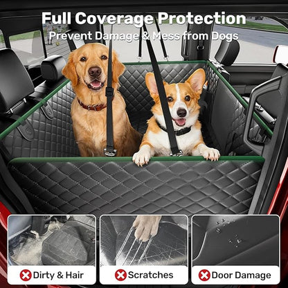 Zanch Heavy-Duty Dog Car Seat Cover, Flat Solid Back Seat Extender for Multi Large Dogs, Hard-Base Supports 450 lb, Waterproof Scrachproof Hammock Protector, Standard for Cars, SUV, Trucks, Green