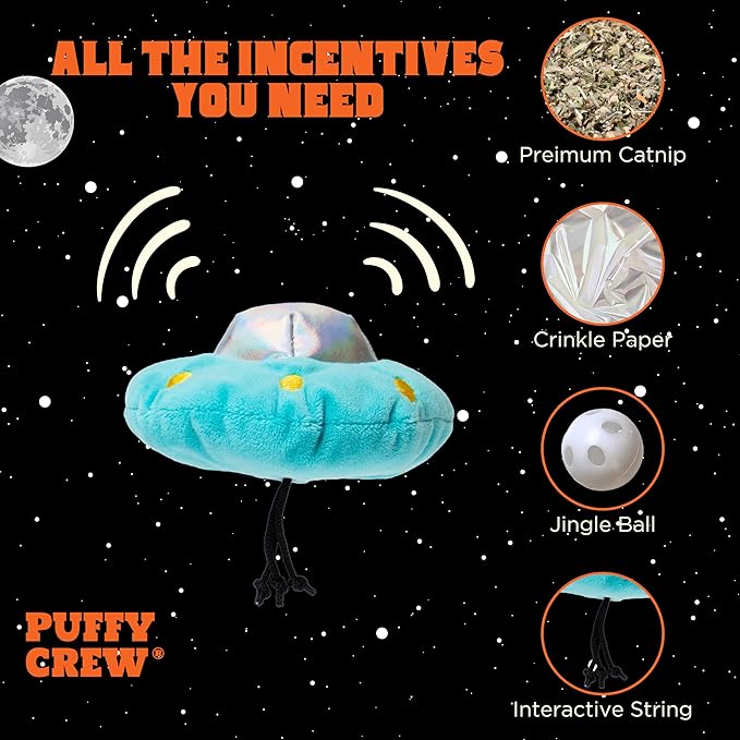 Interactive Catnip Cat Plush Toy, Space Travel Theme, for All Breed Size Cats (UFO)