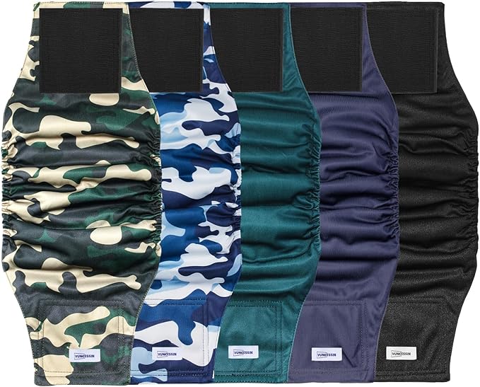 Reusable Dog Diapers Male, Premium Washable Belly Bands for Dogs, Pack of 5, High Absorbing Medium Male Dog Wraps for Doggie & Puppy in Incontinence or Excitable Urination and Training(M)