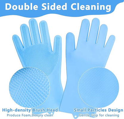 Pet Grooming Gloves—Heat Resistant Dog Washing Gloves with High-Density Teeth, Dog Bath Scrubber with Enhanced Five Finger Design, Silicone Gloves for Dogs and Cats Bathing, Massage (Blue)