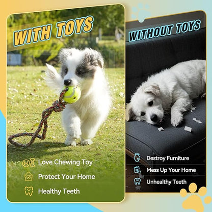 PPTAIO Dog Rope Toys with 18 pcs for Teething, Entertainment & Interaction, Dog Chew Toys, Training Tug Balls and Squeaky Toys for Medium&Small Puppies.