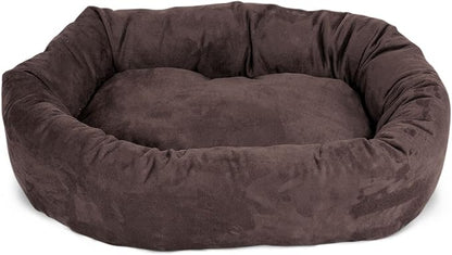 Majestic Pet 32 Inch Suede Calming Dog Bed Washable 32x23x7 (Inch) – Cozy Soft Round Donut Dog Bed with Spine Support for Dogs to Rest Their Head - Pet Bed Medium – Chocolate