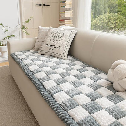 HOMEREFROM Couch Cover for Dogs Washable, Fuzzy Pet Cover for Sofa, Covers for 3 Cushion Couch Pet-Friendly, Non Slip Dog Bed Mat Dog Blanket (Bluegrey, 27.6x82.7 inch)