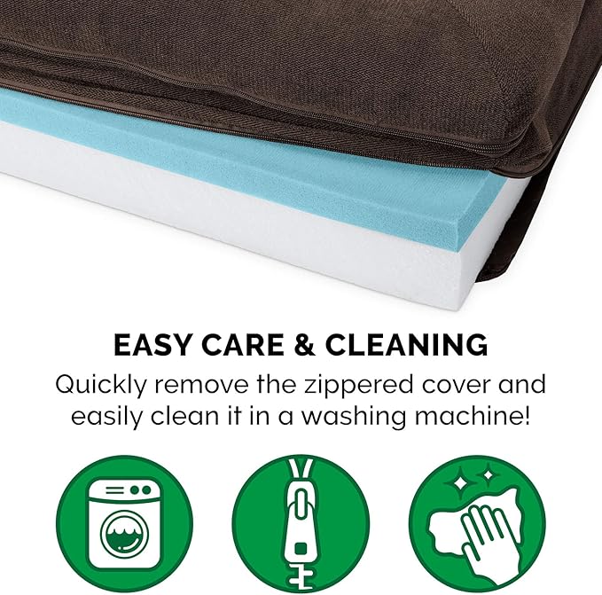 Furhaven Cooling Gel Dog Bed for Medium/Small Dogs w/ Removable Bolsters & Washable Cover, For Dogs Up to 35 lbs - Sherpa & Chenille Sofa - Coffee, Medium