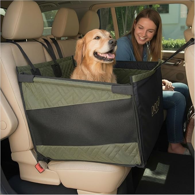 Premium Dog Car Seat & Back Seat – Waterproof & Non-Slip Travel Hammock with Storage Pockets | Secure & Comfortable Pet Seat Cover for Large & Medium Dogs – Fits Cars, SUVs & Trucks (Green)