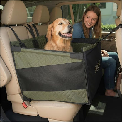 Premium Dog Car Seat & Back Seat – Waterproof & Non-Slip Travel Hammock with Storage Pockets | Secure & Comfortable Pet Seat Cover for Large & Medium Dogs – Fits Cars, SUVs & Trucks (Green)