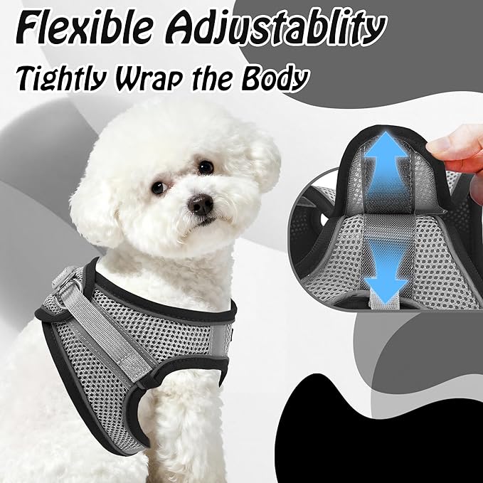 AIITLE Escape Proof Dog Harness - Step in Adjustable Dog Harness No Choke Over with Breathable Mesh and Quick-Release Buckle for All Weather- Outdoor Walking, Training for Medium Dogs Black XL