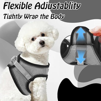 AIITLE Escape Proof Dog Harness - Step in Adjustable Dog Harness No Choke Over with Breathable Mesh and Quick-Release Buckle for All Weather- Outdoor Walking, Training for Medium Dogs Black XL