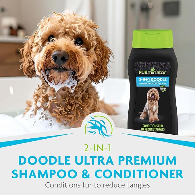FURminator 2-in-1 Doodle Ultra Premium Shampoo & Conditioner, 16 Ounces, Conditions Fur to Reduce Tangles for Curly, Long, Silky & Wiry Coats