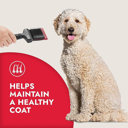 KONG Double-Sided Flexible Slicker Brush – De-Shedding & Detangling Tool, Padded Grip, Long Metal Pins, Flexible Head, for Medium to Large Dogs with Medium to Long Coats, Red/Gray