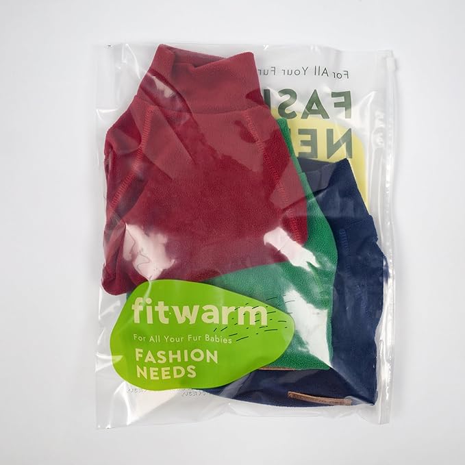 Fitwarm 3 Pack Classic Fleece Dog Sweater, Christmas Dog Winter Clothes for Small Dogs Boy Girl, Holiday Pet Apparel, Burgundy Red, Green, Navy Blue, XXL