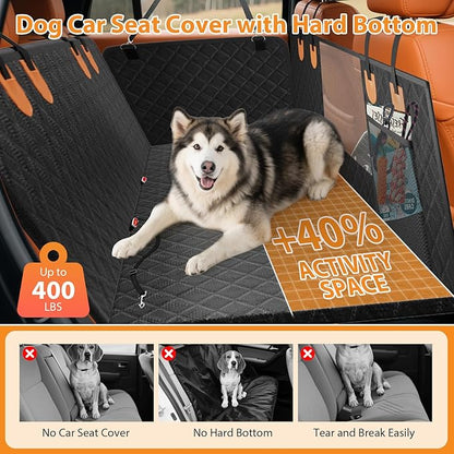 dessports Dog Car Seat Cover - Hard Bottom Back Seat Extender for Dogs Supports 400lbs - Waterproof Pet Seat Cover for Back Seat - Dog Hammock for Car SUV Truck