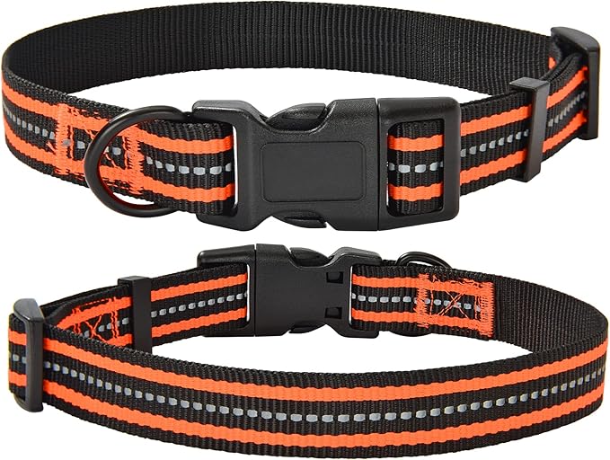 Mile High Life Reflective Dog Collar | Nylon Pet Collars wiith Buckle | Light Weight Puppy Collars | Orange Dog Collars for Small Dogs (Orange, S)