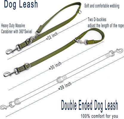 Double Ended Dog Leash,for Obedience Training Easy to Use,Lightweight,Soft for Large and Medium Dogs (Army Green, 1M*2.5CM)