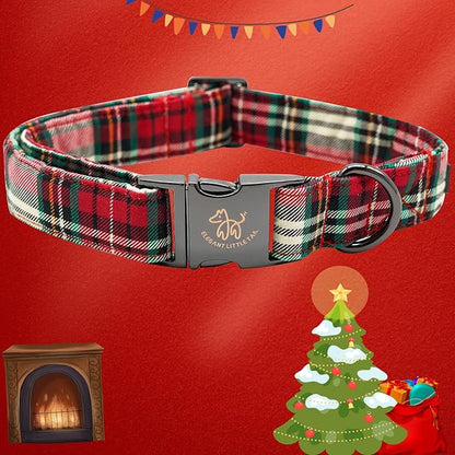 Elegant little tail Dog Collar, Christmas Red Plaid Pet Collar Cute Dog Collars Male or Female Pet Gift Adjustable Dog Collar for Large Dogs