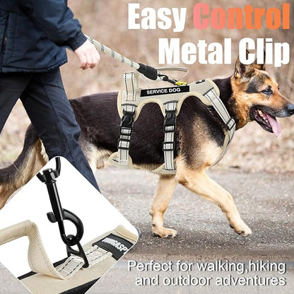 Escape Proof Dog Harness for Large Medium Sized Dogs Six Point Adjustable, Service Dog Vest Harness and Leash Set, No Pull Dogs Harnesses with Handle, Medium Dog Harnesses for Walking(Beige, S)