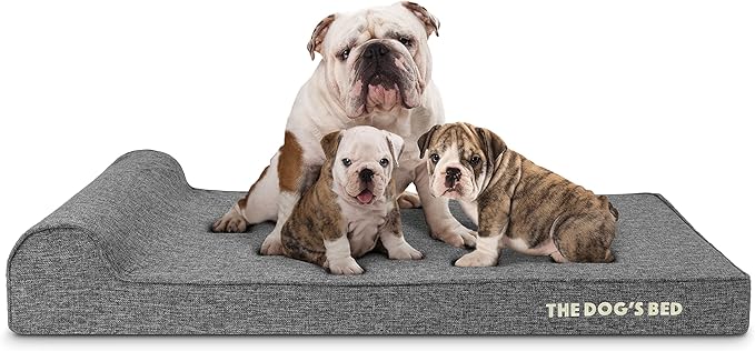 The Dog’s Bed Orthopedic Headrest Dog Bed XL Grey Linen, Memory Foam, Pain Relief for Arthritis, Hip & Elbow Dysplasia, Post Surgery, Lameness, Waterproof Washable Cover, Veterinary Approved
