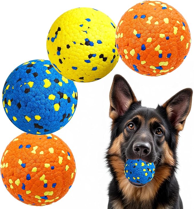 Kimee Dog Balls, Indestructible Tennis Balls for Aggressive Chewers, ETPU High-Bounce Floating Fetch Toys for Small & Medium Large Puppies, 4 Pack 2.75''