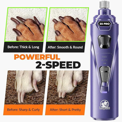 Dog Nail Grinder with 2 LED Lights Powerful 2 Speeds Super Quiet Dog Nail Trimmers with 3 Grinding Wheels Rechargeable Pet Dog Nail Clippers for Large Medium Puppy Dogs Dog Nail File Cat Nail Clipper
