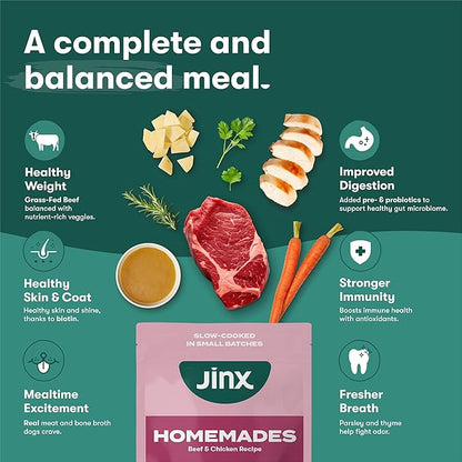 Jinx Beef & Chicken Grain Free Dog Wet Food, Meal or Mix in Dog Toppers for Dry Food, Made with Real Chicken, Bone Broth, No Fillers - Puppy, Adult, Senior, 9oz, 1 Pack