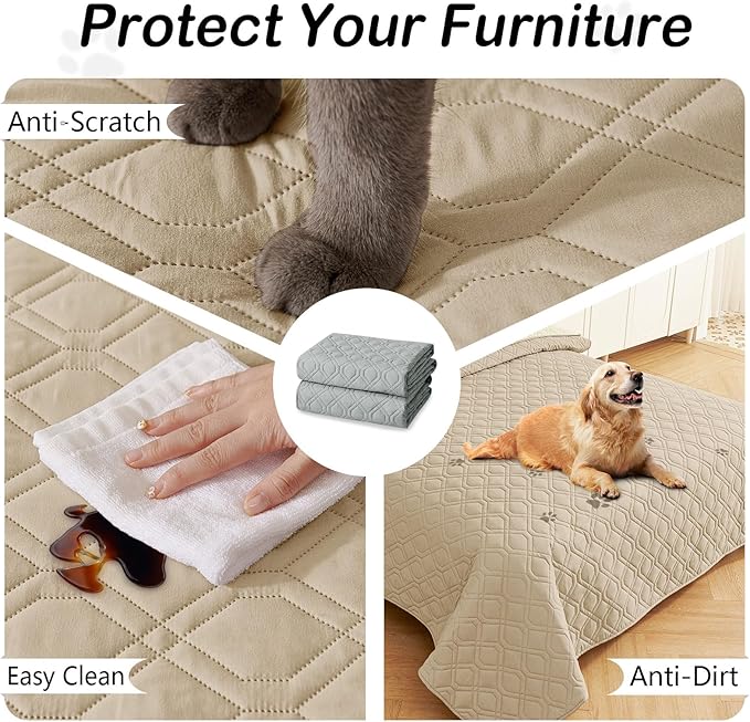 hyha Waterproof Dog Bed Blanket, Soft Pet Blankets, Waterproof Couch Cover for Dogs, Reversible Sofa Covers Washable for Furniture (52x82 Inch, Taupe/Beige)