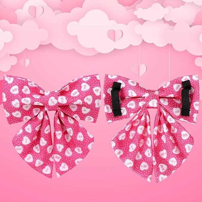 Valentine’s Dog Collar with Bow Tie, Pink Heart Bowtie Collar with Metal Buckle, Valentine’s Gift Pet Collar for Puppy Girl Boy Dog or Cat, Wedding Dog Collar, M